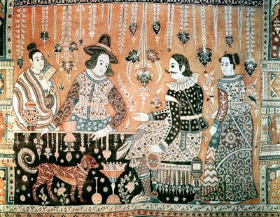 Wandbehang, der frühe Händler nach Indien zeigt, indisch, spätes 16. Jahrhundert von Unbekannt Unbekannt